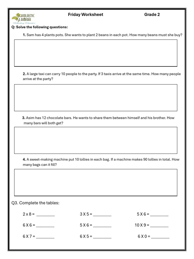 Grade 2 Math Worksheet Activities | PDF