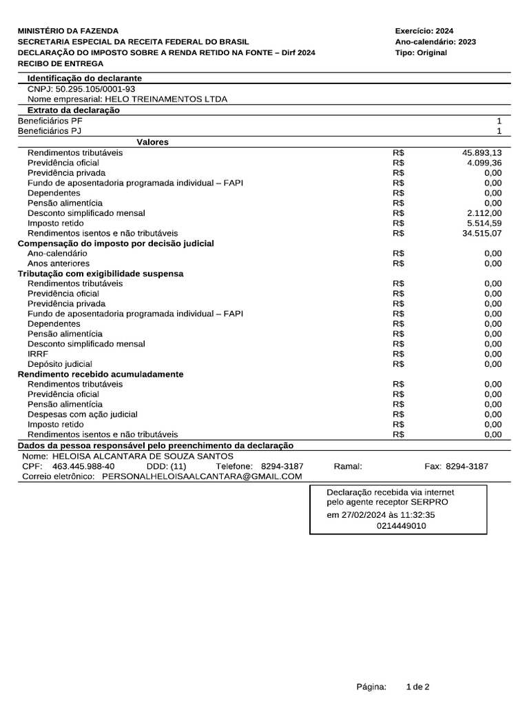 Recibo Dirf | PDF