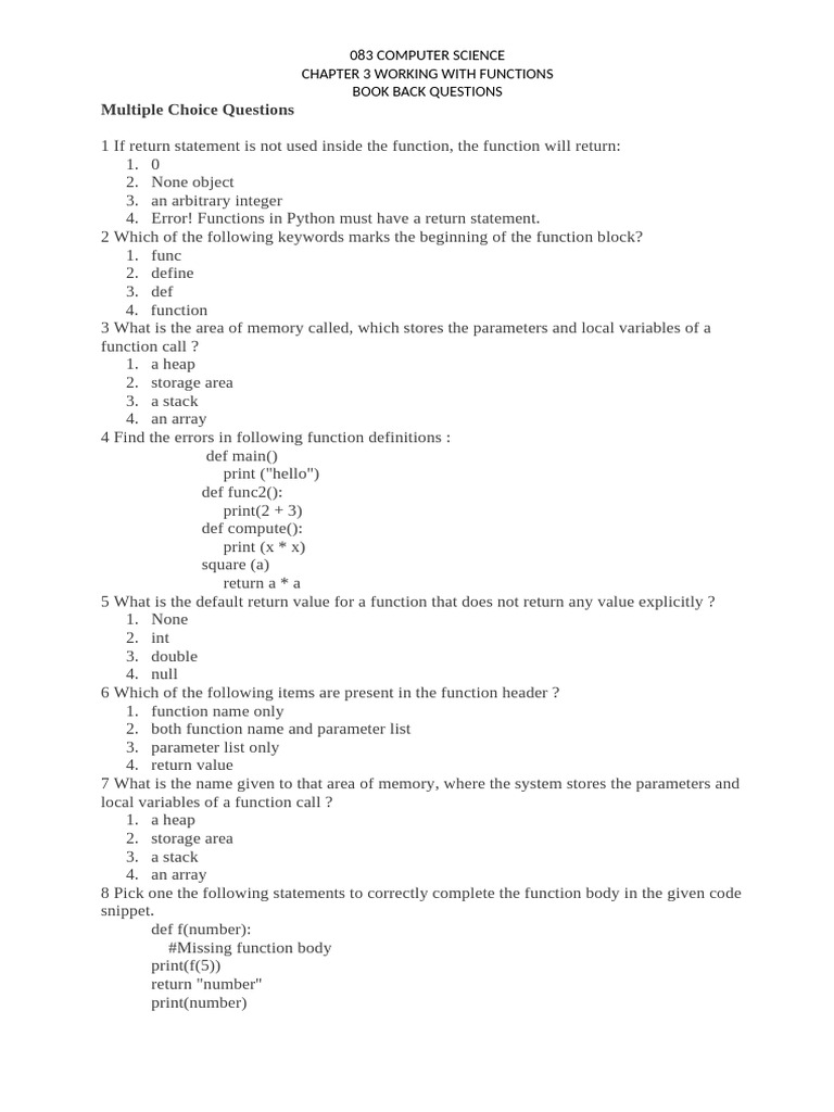 Functions Book Back Questions 2 | PDF | Parameter (Computer Programming ...
