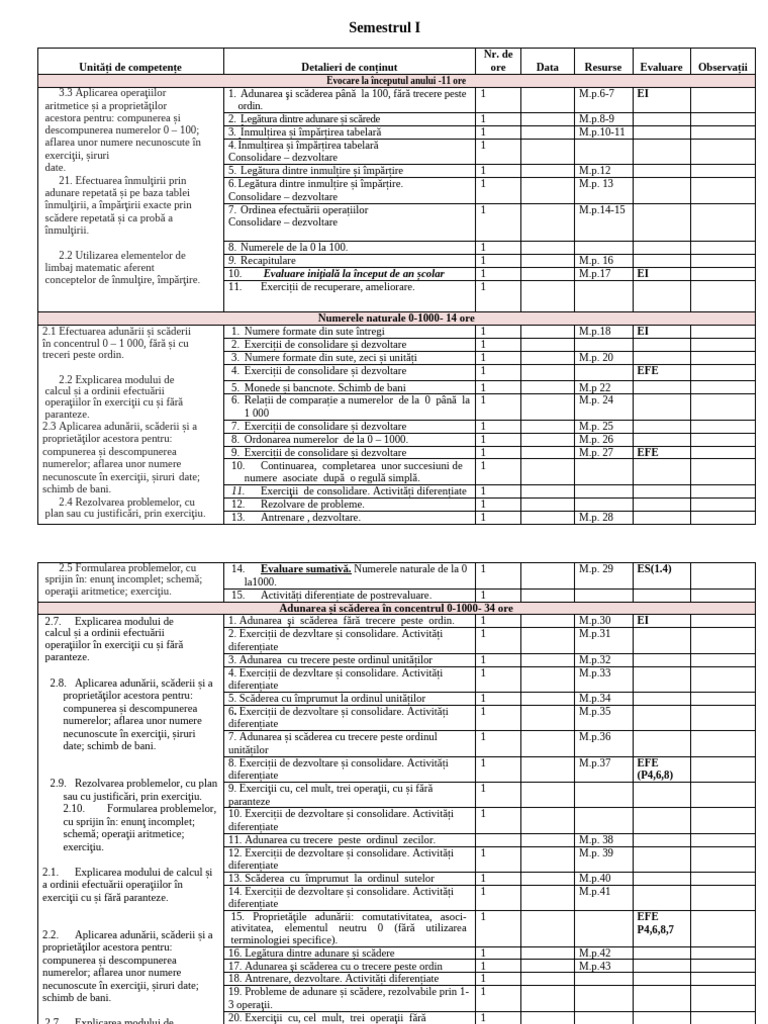 Matematica Clasa 3 Sem I | PDF