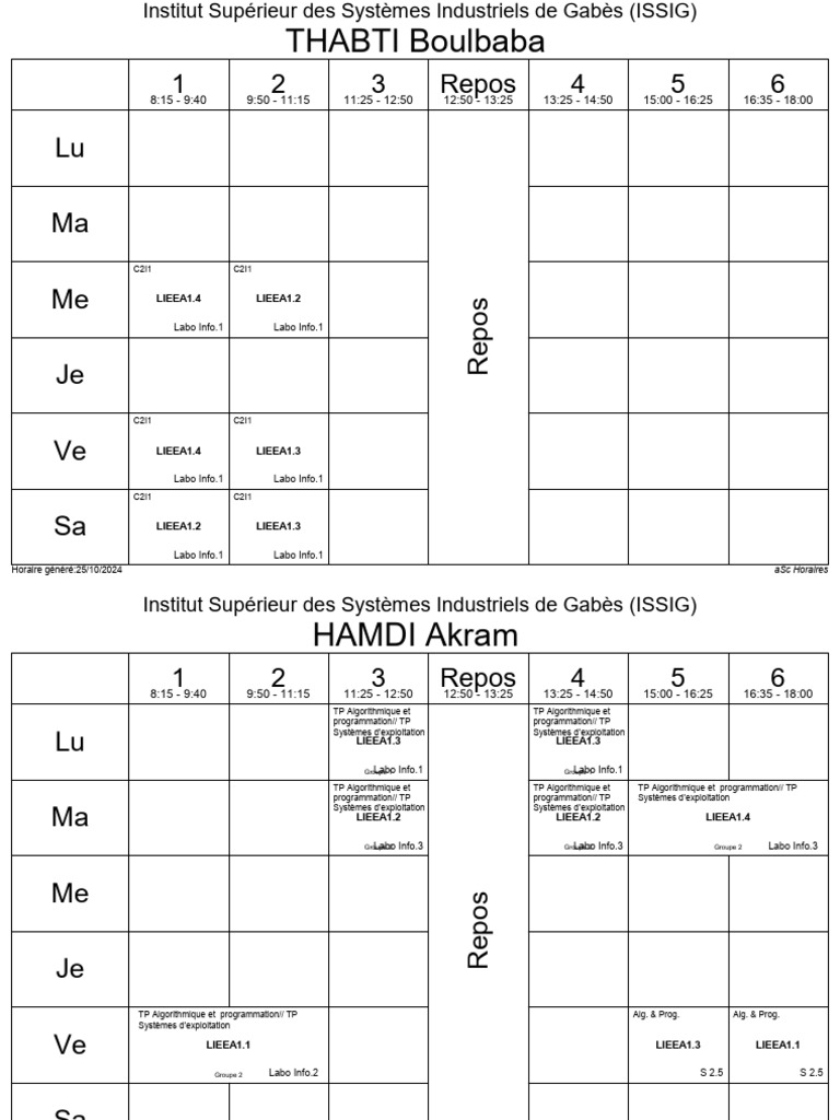 Horaire des cours ISSIG - 25/10/2024 | PDF | Électricité ...