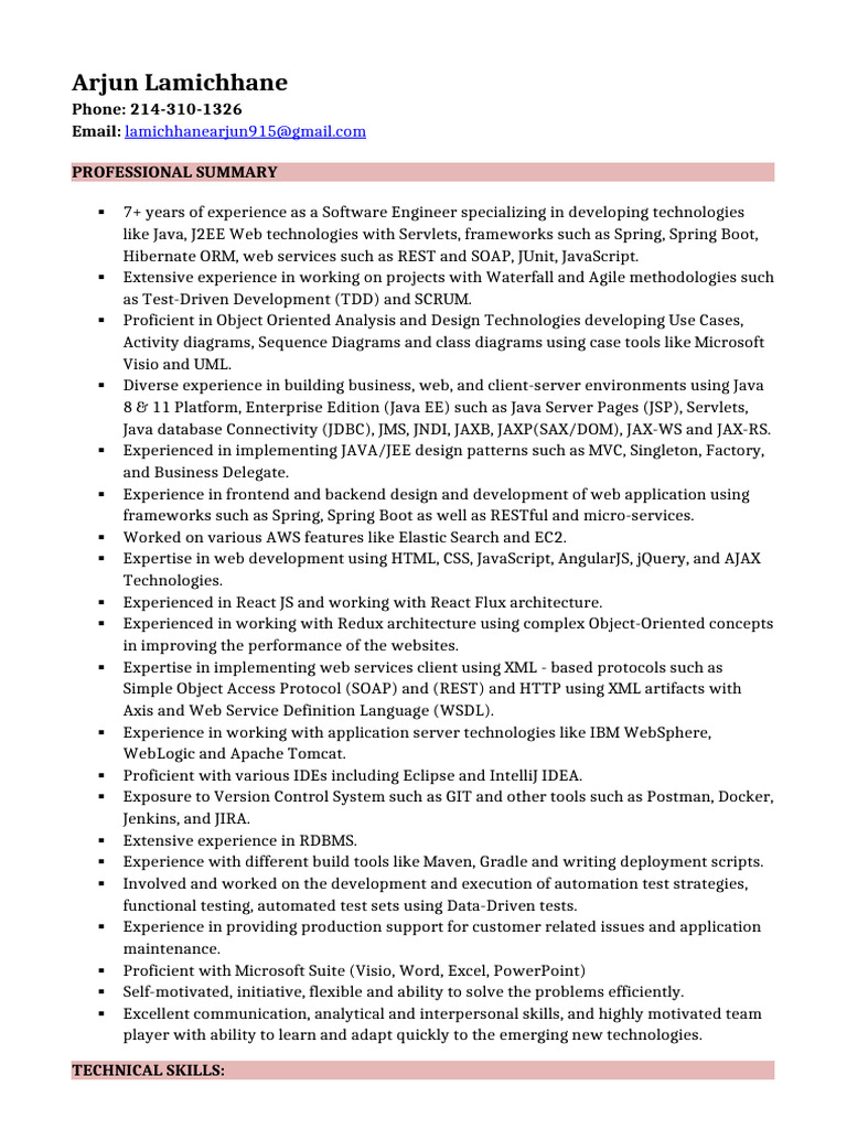 Arjun Lamichhane: Software Engineer Profile | PDF | Spring Framework ...
