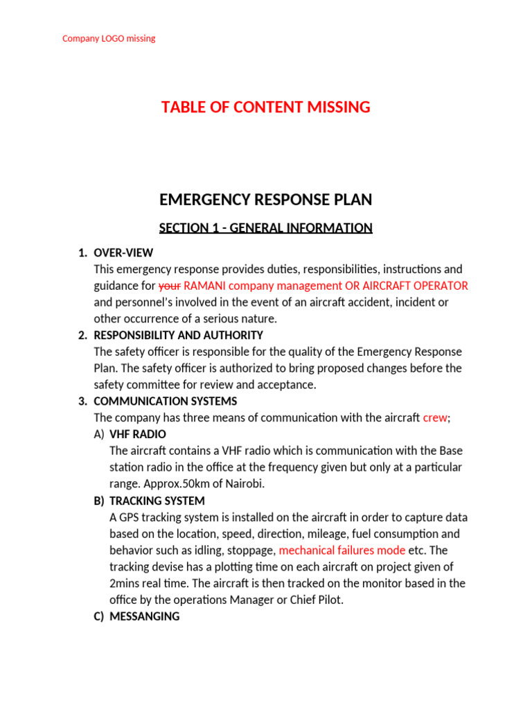Emergency Response Plan Overview | PDF | Aviation Safety | Aviation ...