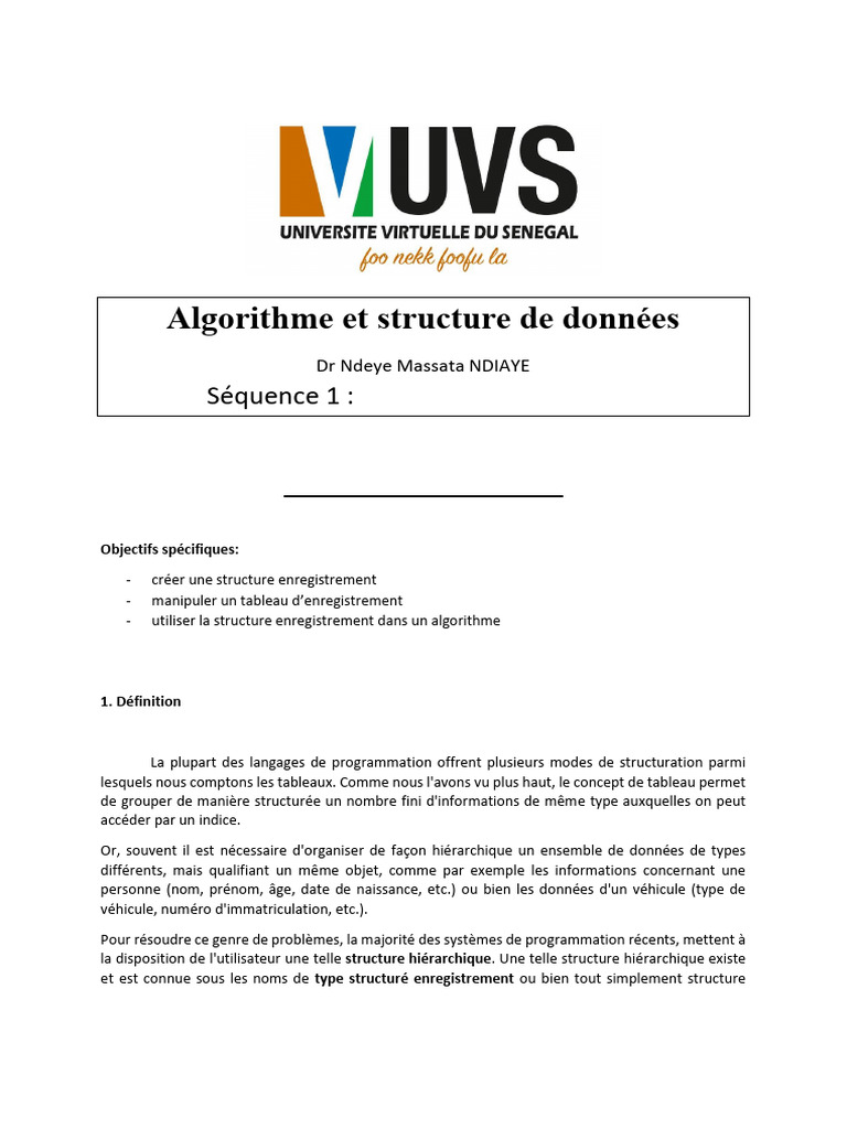 Structures d'enregistrements en algorithme | PDF | Programmation ...