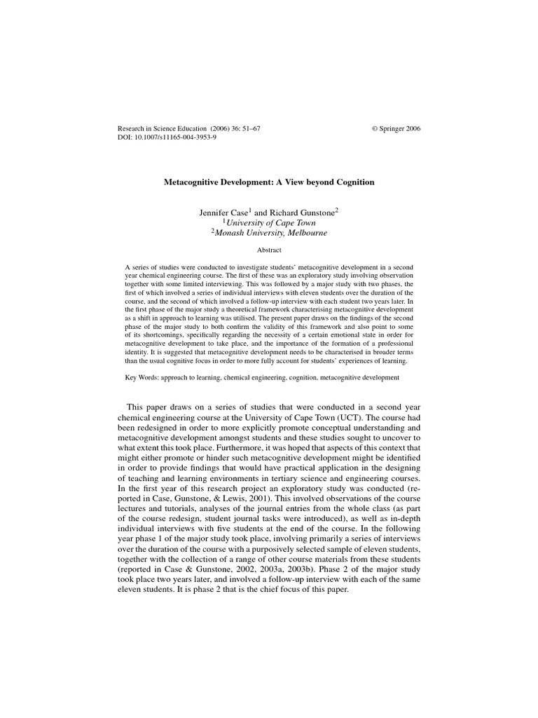 Case & Gunstone | PDF | Metacognition | Motivational