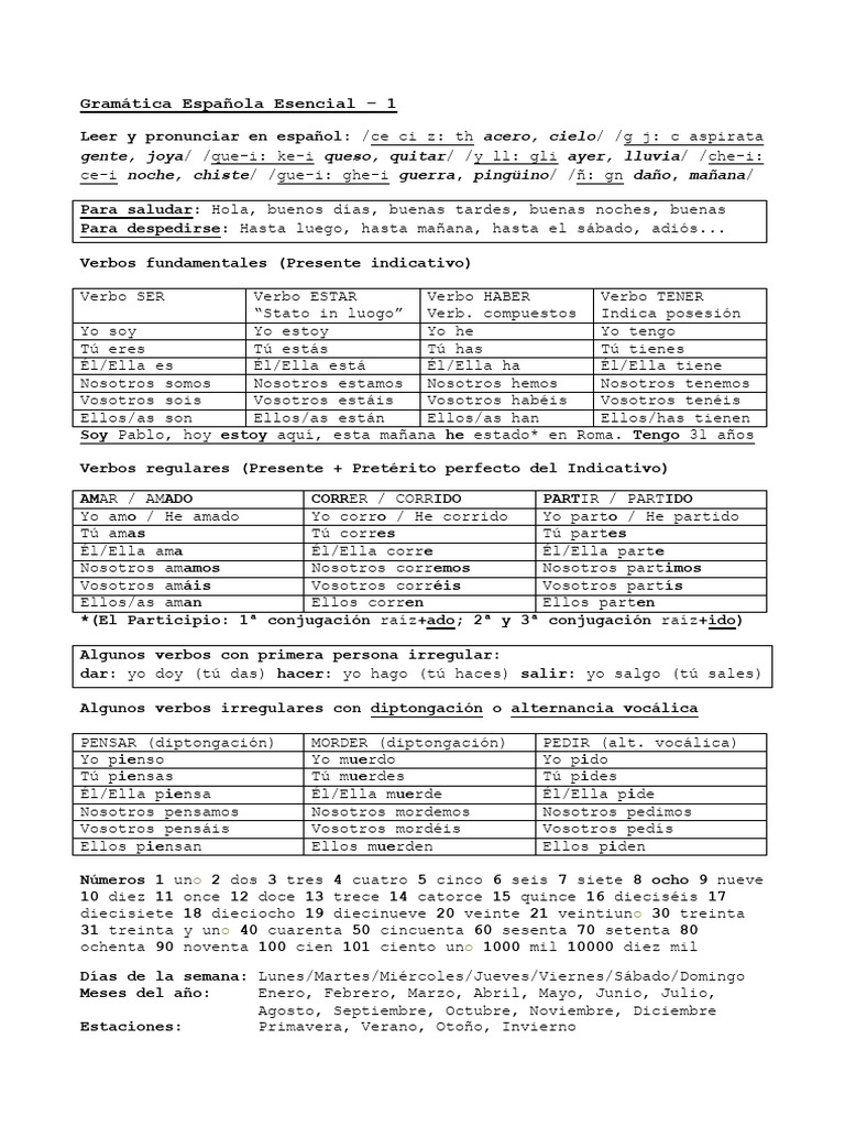 Gramática Española Esencial - 1 | PDF | Verbo | Gramática