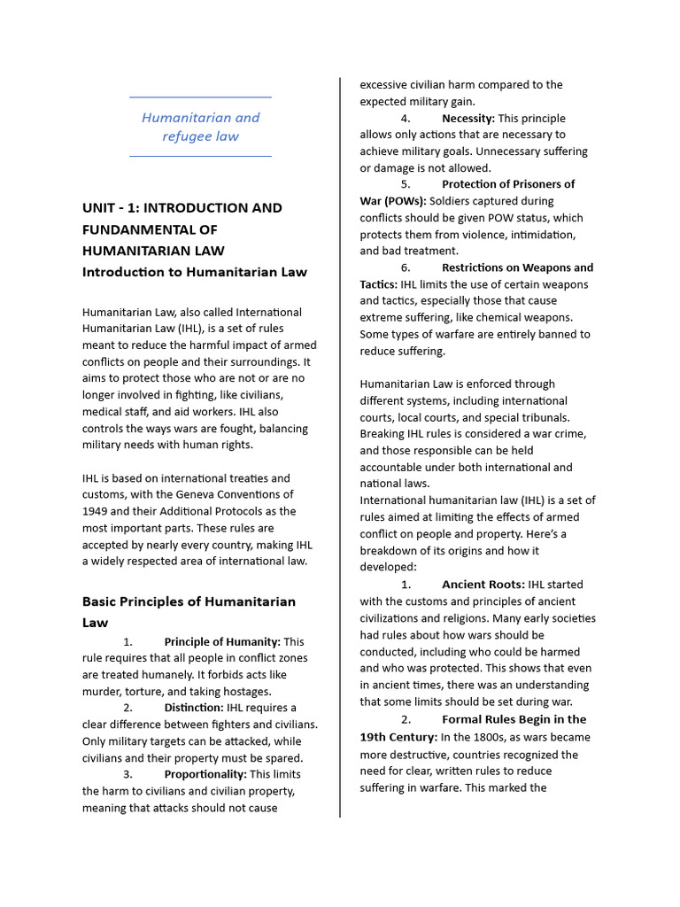 Overview of Humanitarian Law Principles | PDF | International ...