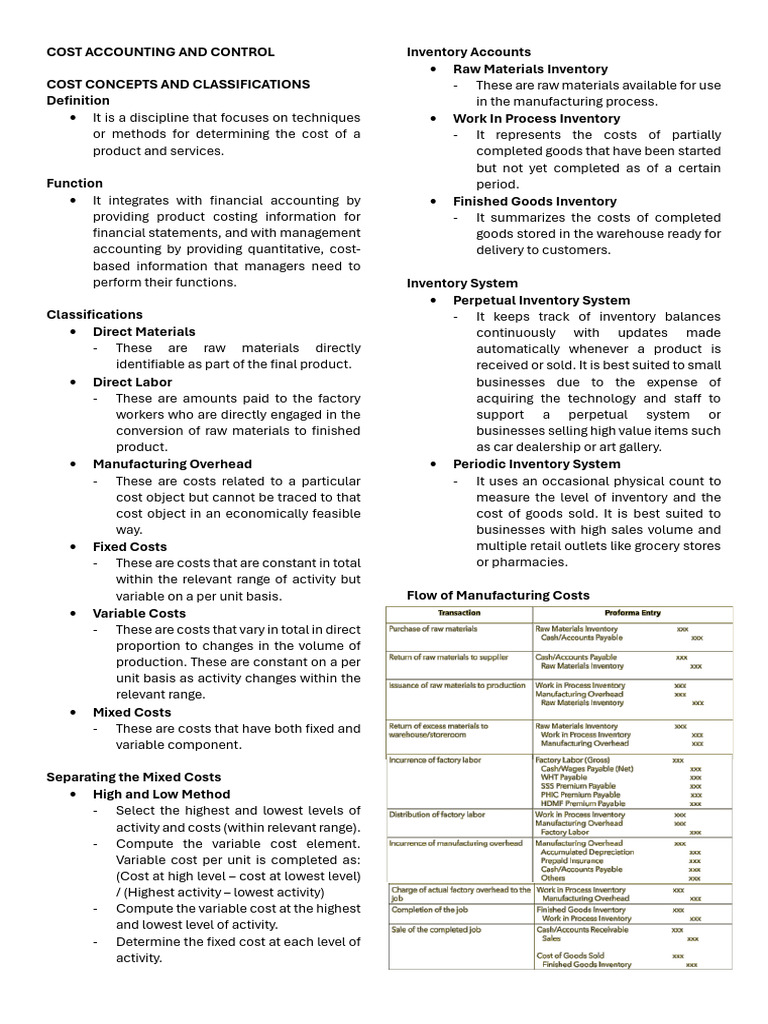 Cost Accounting and Control | PDF | Inventory | Cost Of Goods Sold