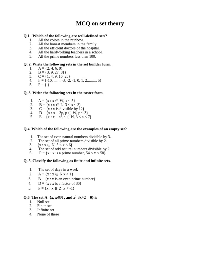 Set theory mcq pdf