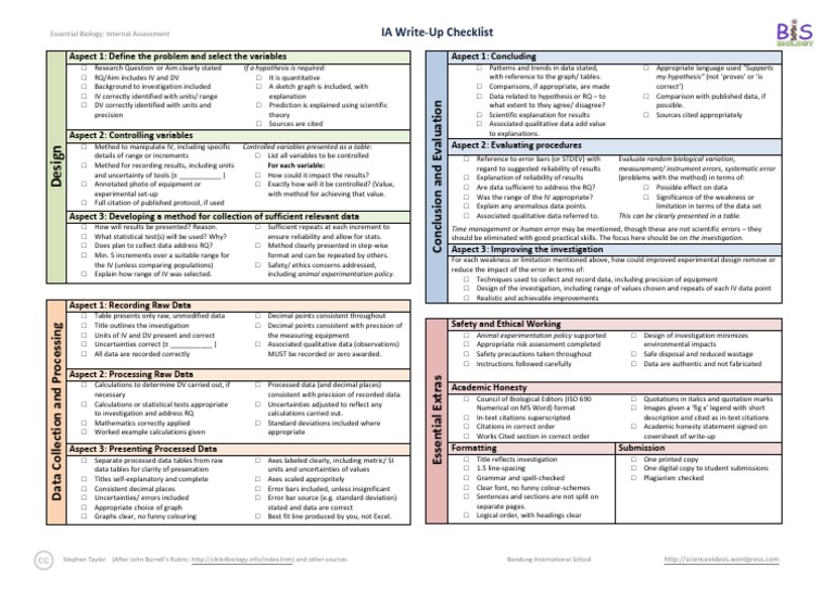 IA Write-Up Checklist: Essential Biology: Internal Assessment | PDF ...