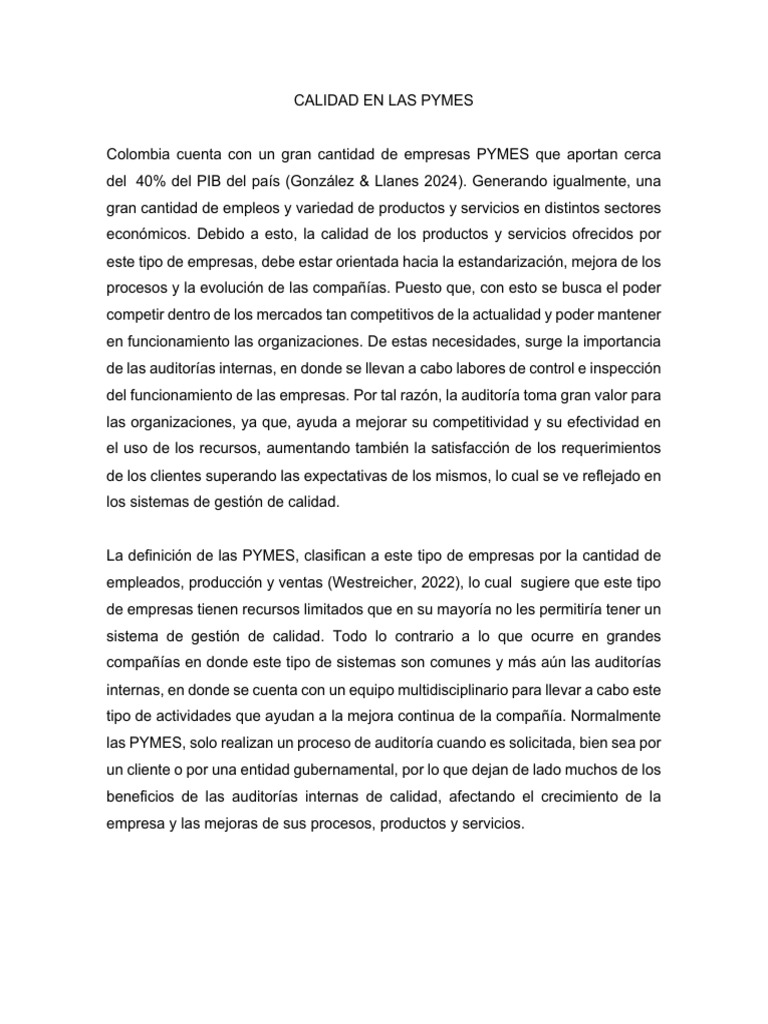 Calidad en Las Pymes | PDF | Calidad (comercial) | Business