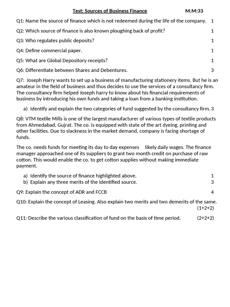 CH 7 Sources of Business Finance - Doc 2 | PDF