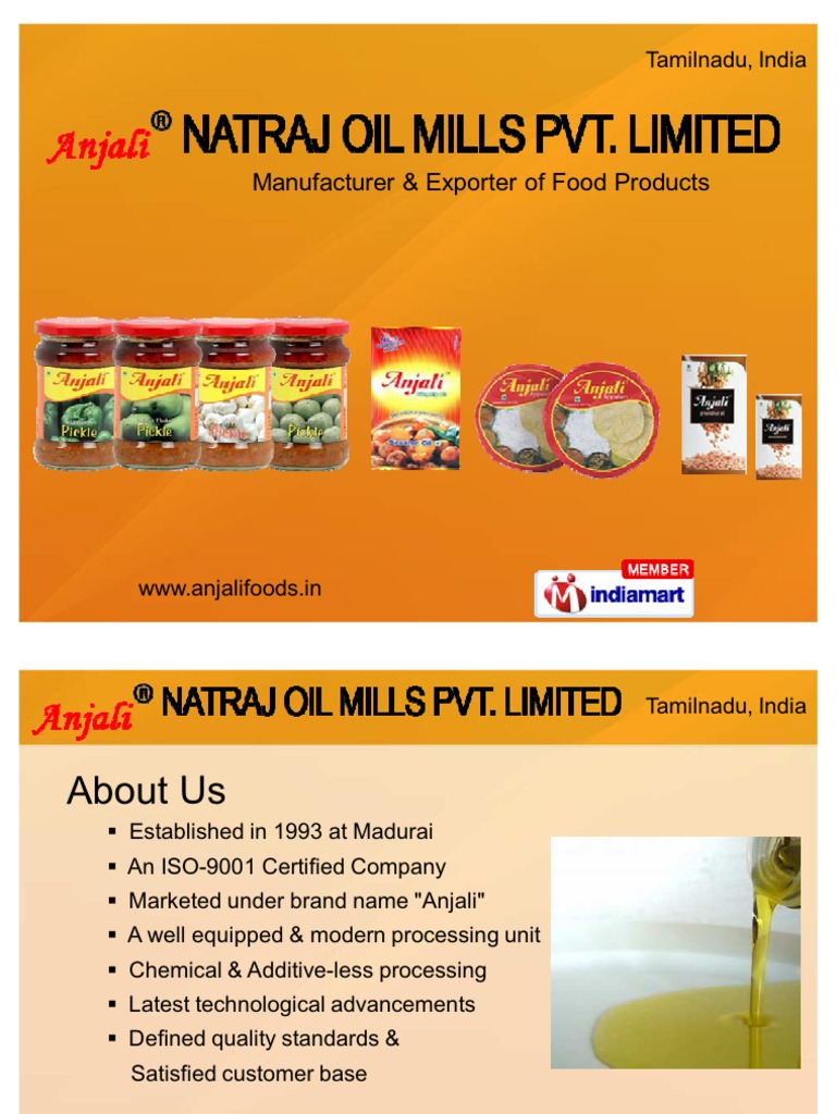 Natraj Oil Mills Private Limited Tamilnadu India PDF