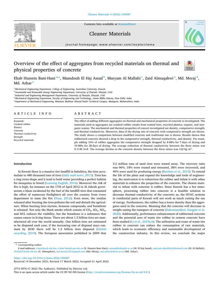 Overview of The Effect of Aggregates From Recycled Materials - 2022 ...