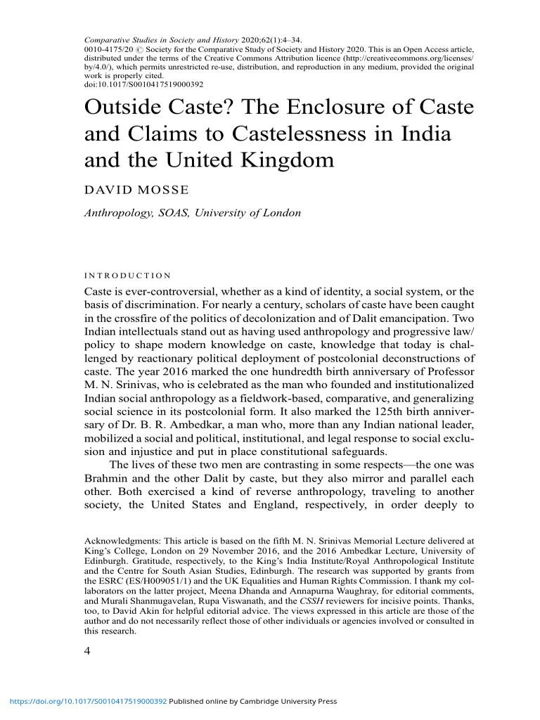 Outside Caste - The Enclosure of Caste and Claims To Castelessness in ...