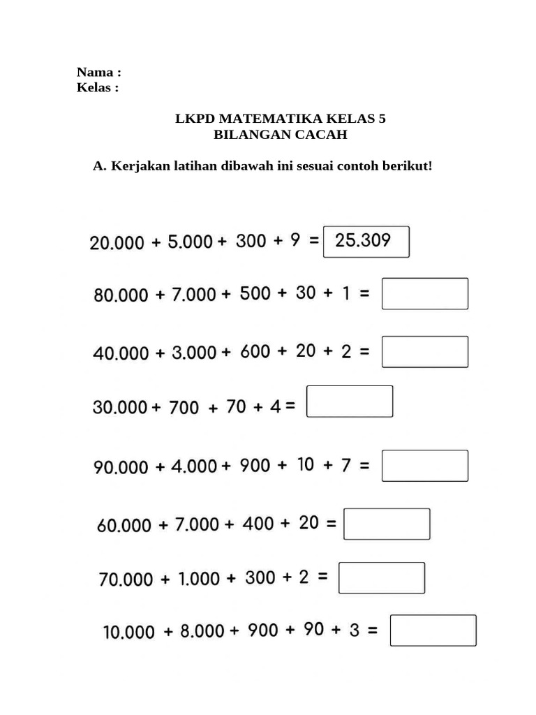 LKPD Matematika Kelas 5: Bilangan Cacah | PDF
