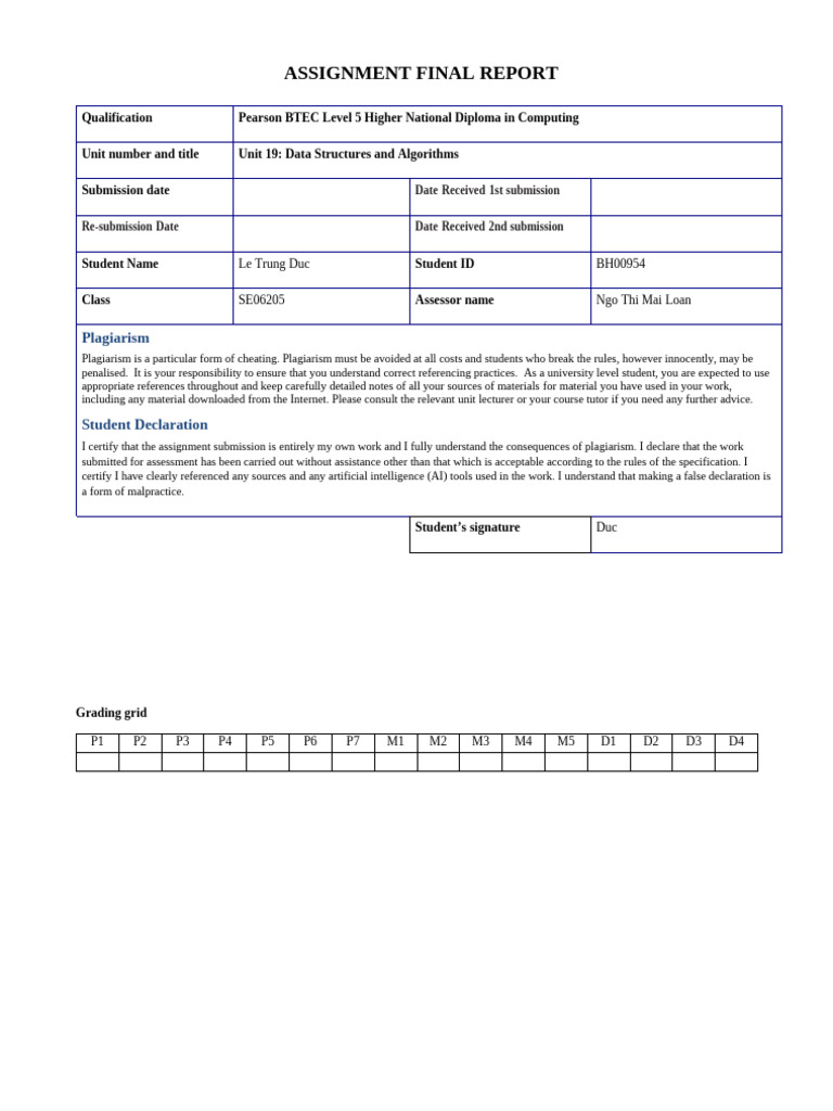 FINAL REPORT LeTrungDuc BH00954 DSA | PDF | Queue (Abstract Data Type ...