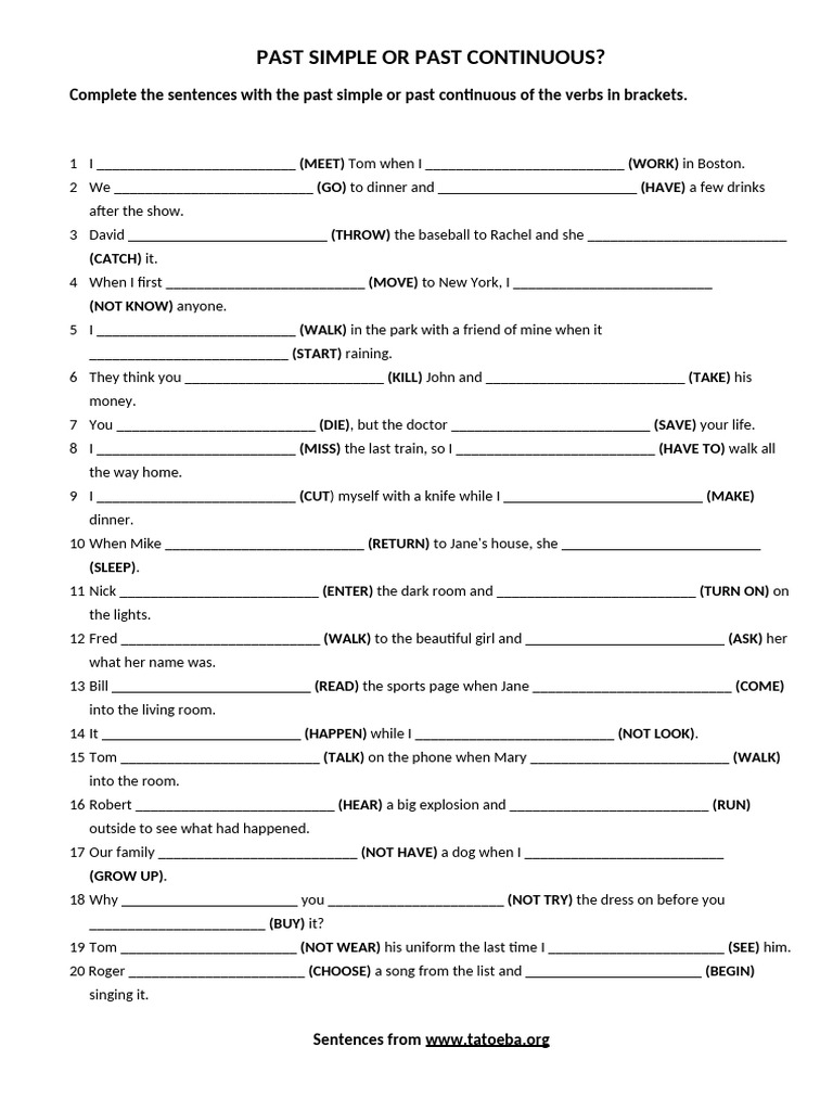 Past Simple vs. Past Continuous Exercises | PDF
