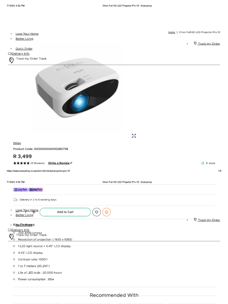 Orion Full HD LED Projector Pro 10 - Quote 1 - Everyshop - Co.za | PDF