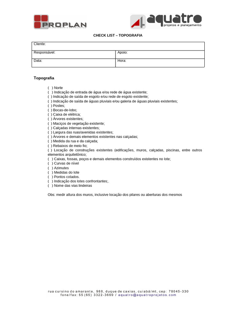 Check List de Topografia | PDF
