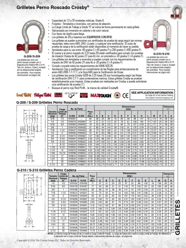Crosby G209 | PDF | Tornillo | Metalurgia