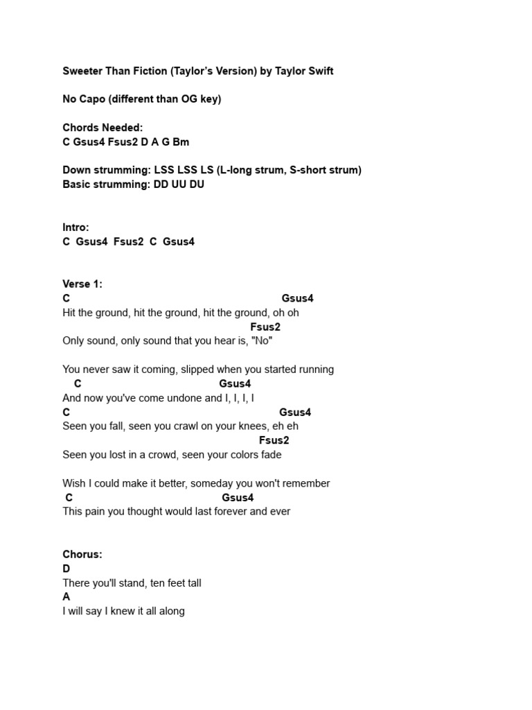Sweeter Than Fiction Lyrics & Chords | PDF | Song Structure | American ...