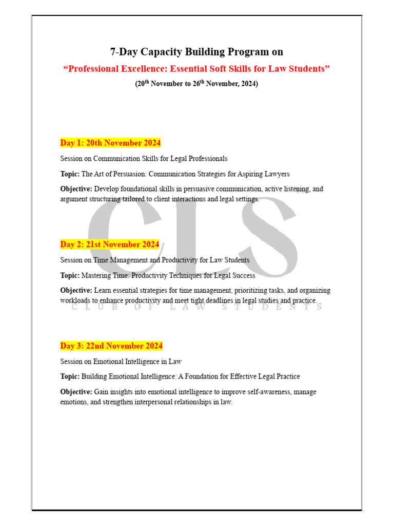 7 Day Capacity Building Program On Essential Skills For Law Students ...