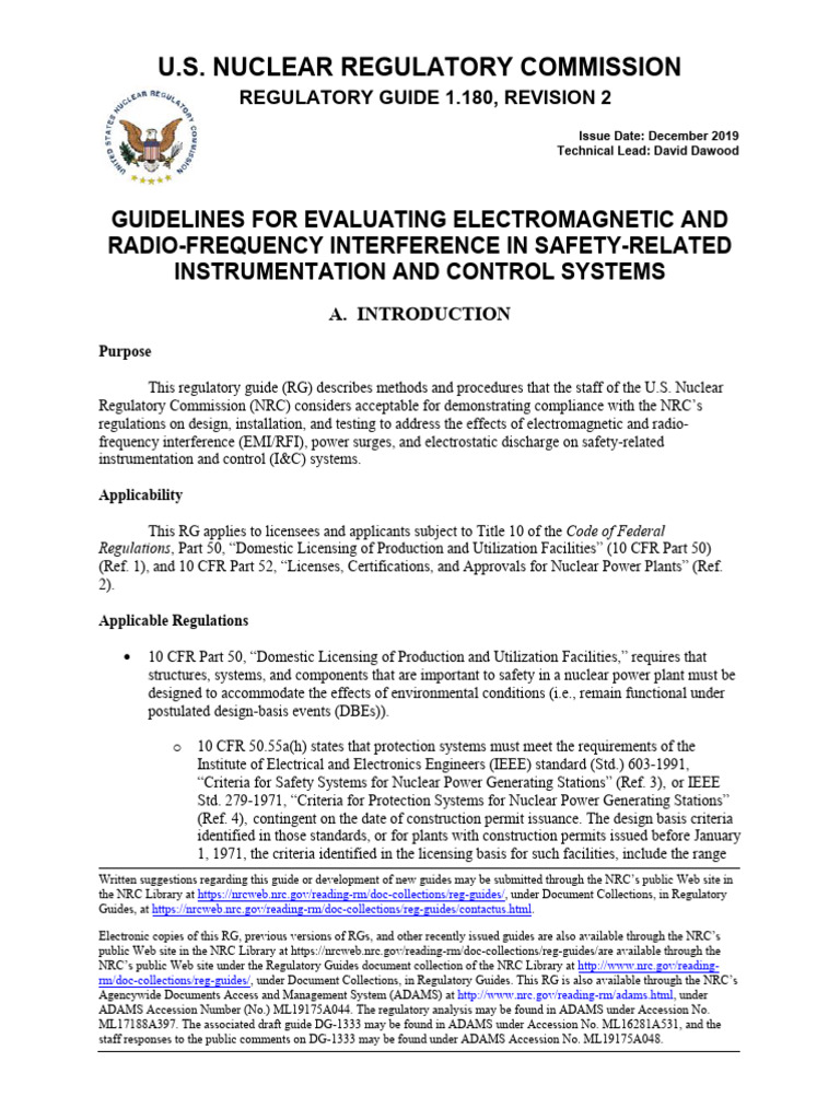 Guidelines for EMI/RFI in Nuclear I&C Systems | PDF | Electromagnetic ...