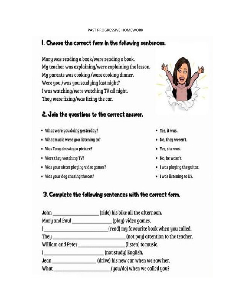 Past Progressive Homework | PDF