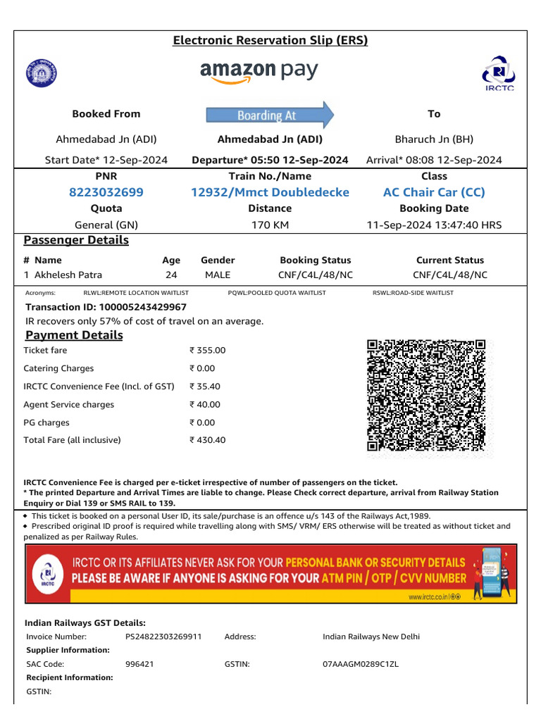Detailed Train Ticket Payment Summary | PDF | Identity Document
