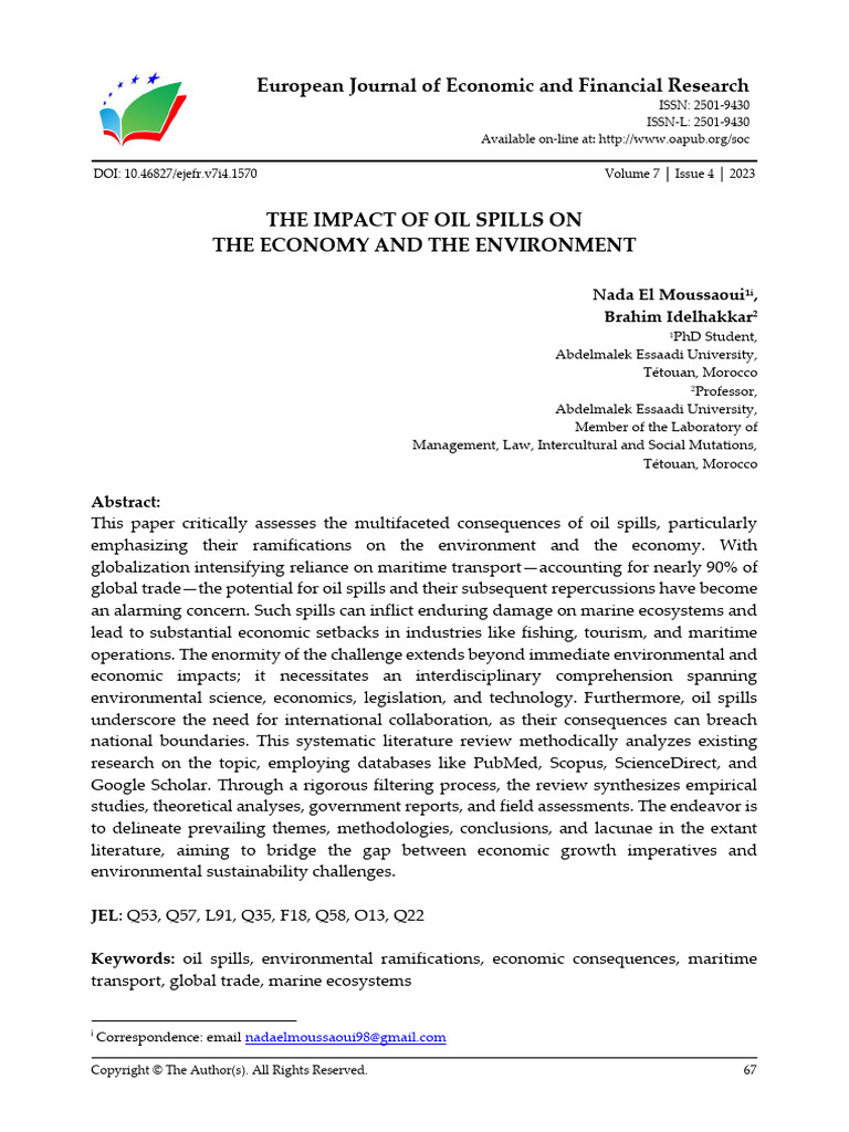 The Impact of Oil Spills On The Economy and The en | PDF | Oil Spill | Risk