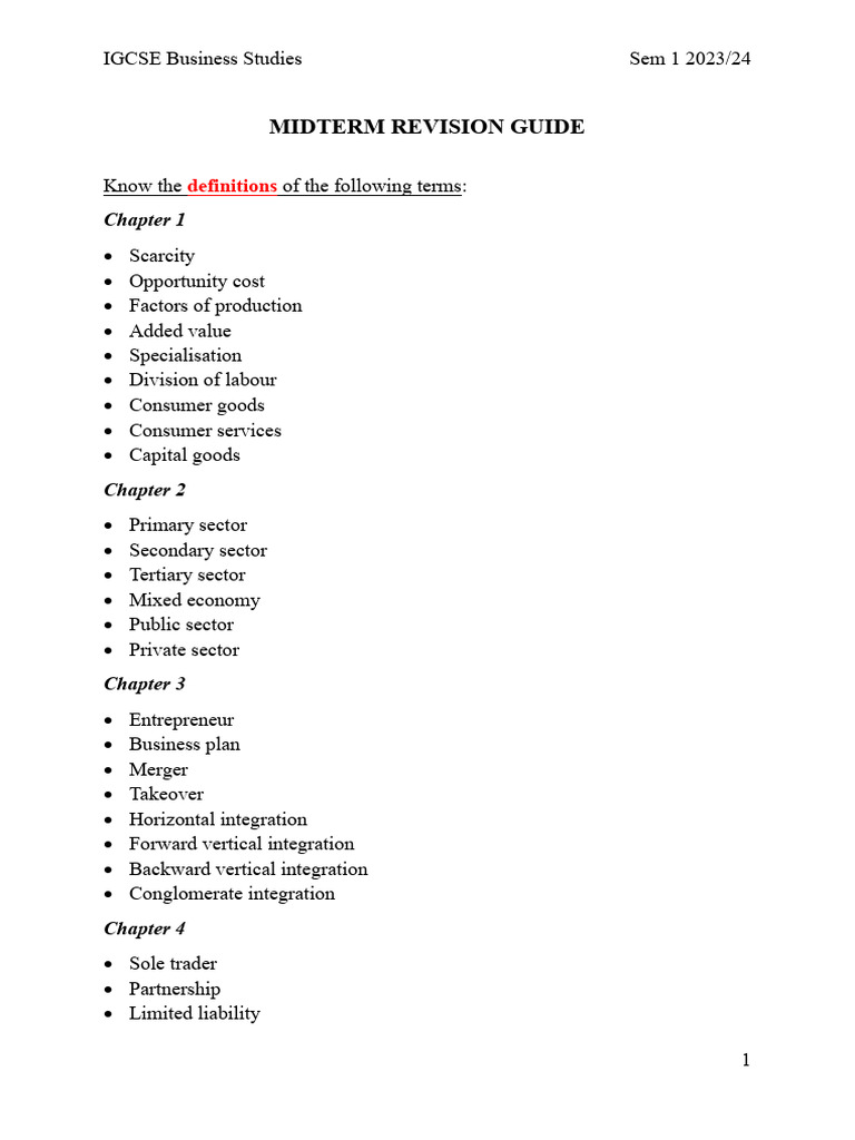 IGCSE Business Studies Midterm Guide | PDF | Corporate Social ...
