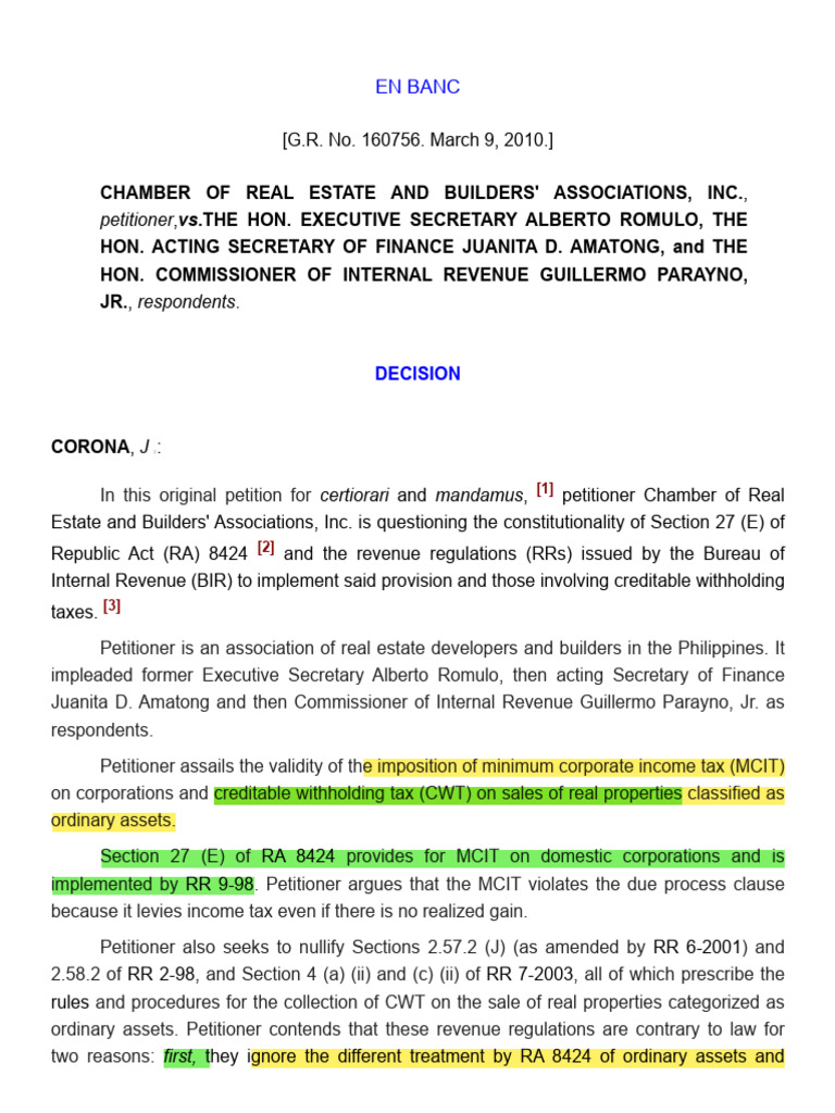 Challenge to Minimum Corporate Income Tax | PDF | Taxes | Income Tax