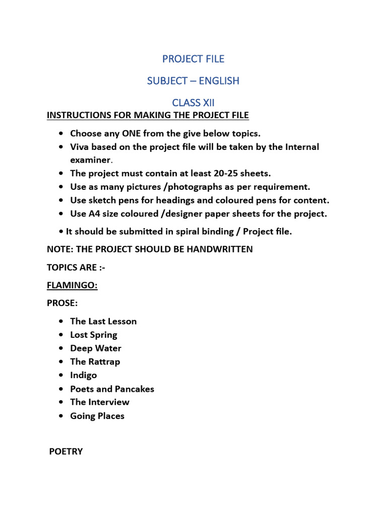 Class 12 English Project Guidelines | PDF