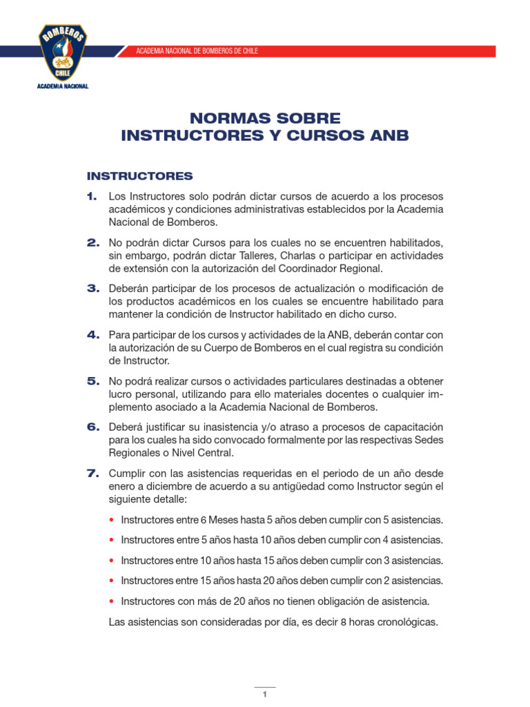 Normas para Instructores ANB Chile | PDF | Negocios | Finanzas y dinero