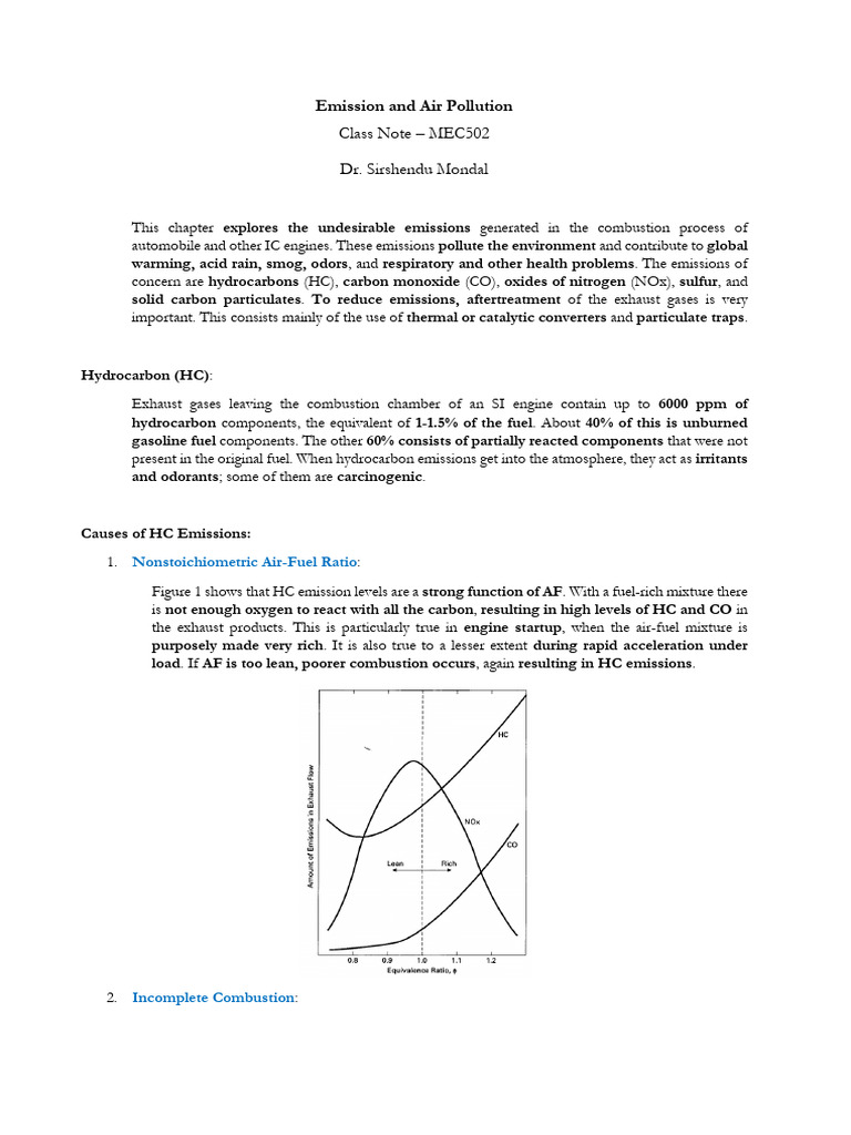 Emission and Air Pollution - Class Note | PDF | Exhaust Gas | Combustion