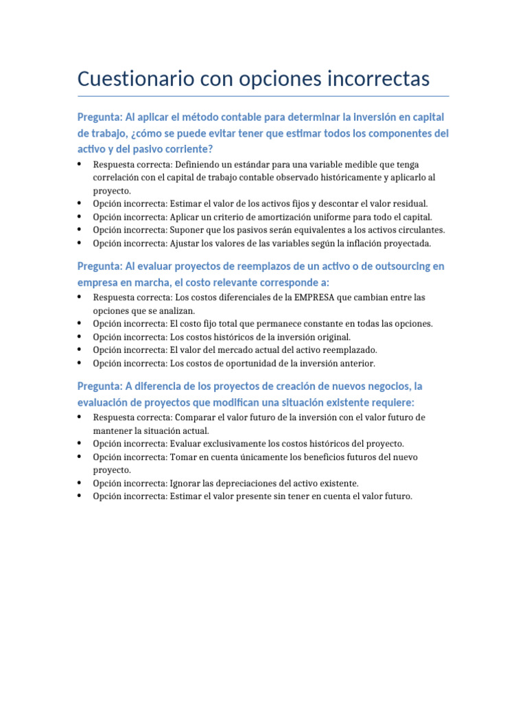 Cuestionario Con Opciones Incorrectas | PDF