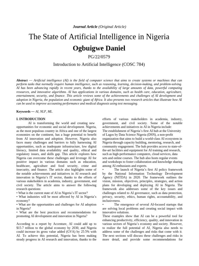 The State of AI in Nigeria - Daniel Ogbuigwe | PDF | Artificial ...