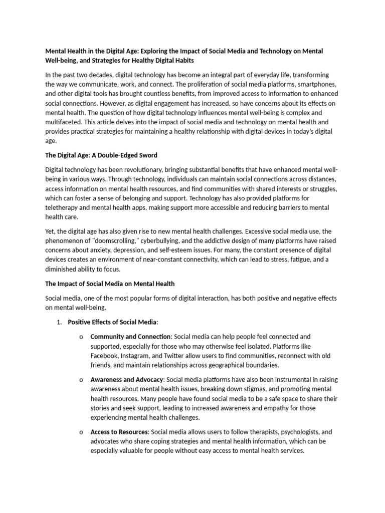 Mental Health Strategies in Digital Age | PDF | Social Media | Popular ...