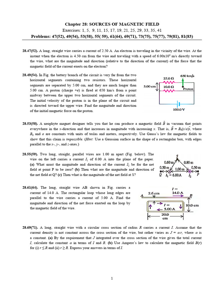 Magnetic Field Sources: Exercises & Problems | PDF | Magnetic Field ...