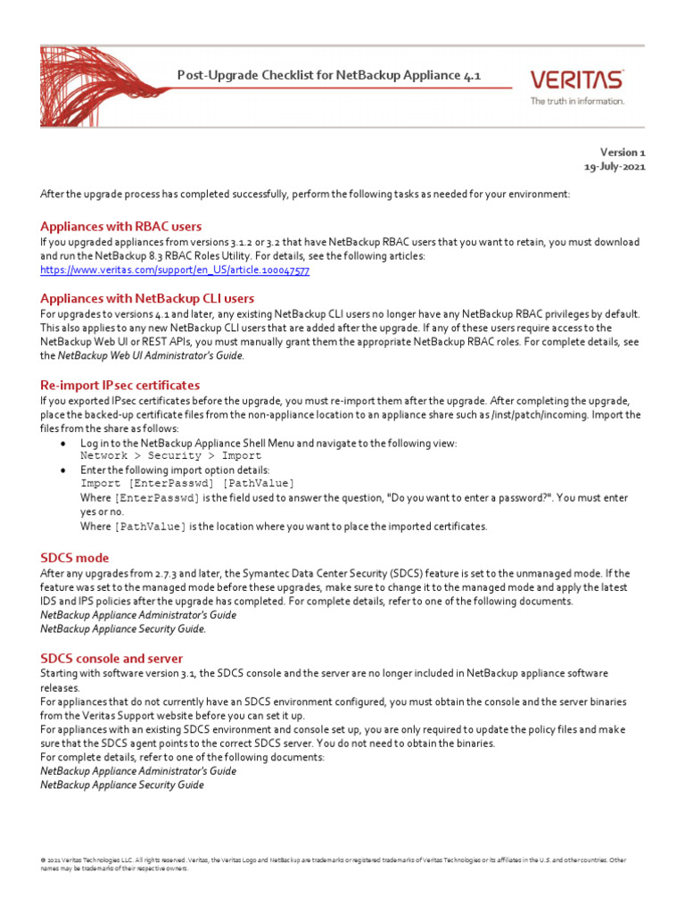 NetBackup Appliance 4.1 Upgrade Guide | PDF | Command Line Interface ...