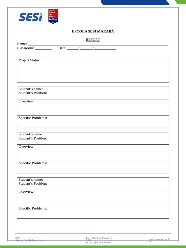 SESI Marabá Student Report Form | PDF