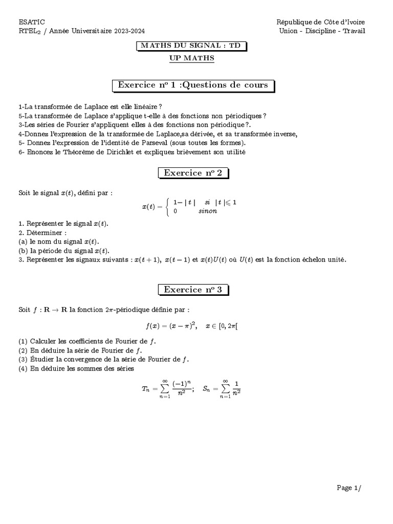 Identité de Parseval en mathématiques PDF Transformation de Laplace — free download