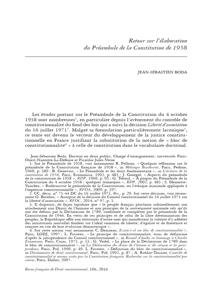Analyse du Préambule de 1958 | PDF | Constitution | Loi constitutionnelle