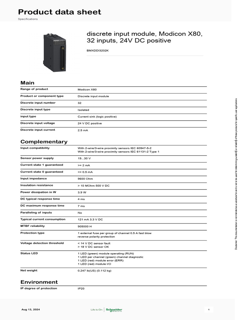 Modicon X80 Discrete Input Module 32-Channel | PDF | Electrical ...