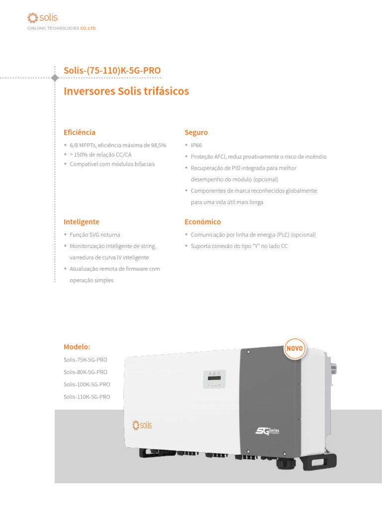 Inversores Solis 75-110K 5G PRO: Eficiência e Segurança | PDF ...