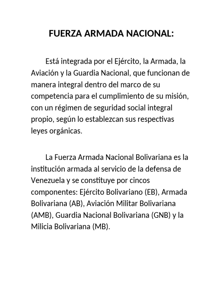 Estructura de la Fuerza Armada Nacional | PDF