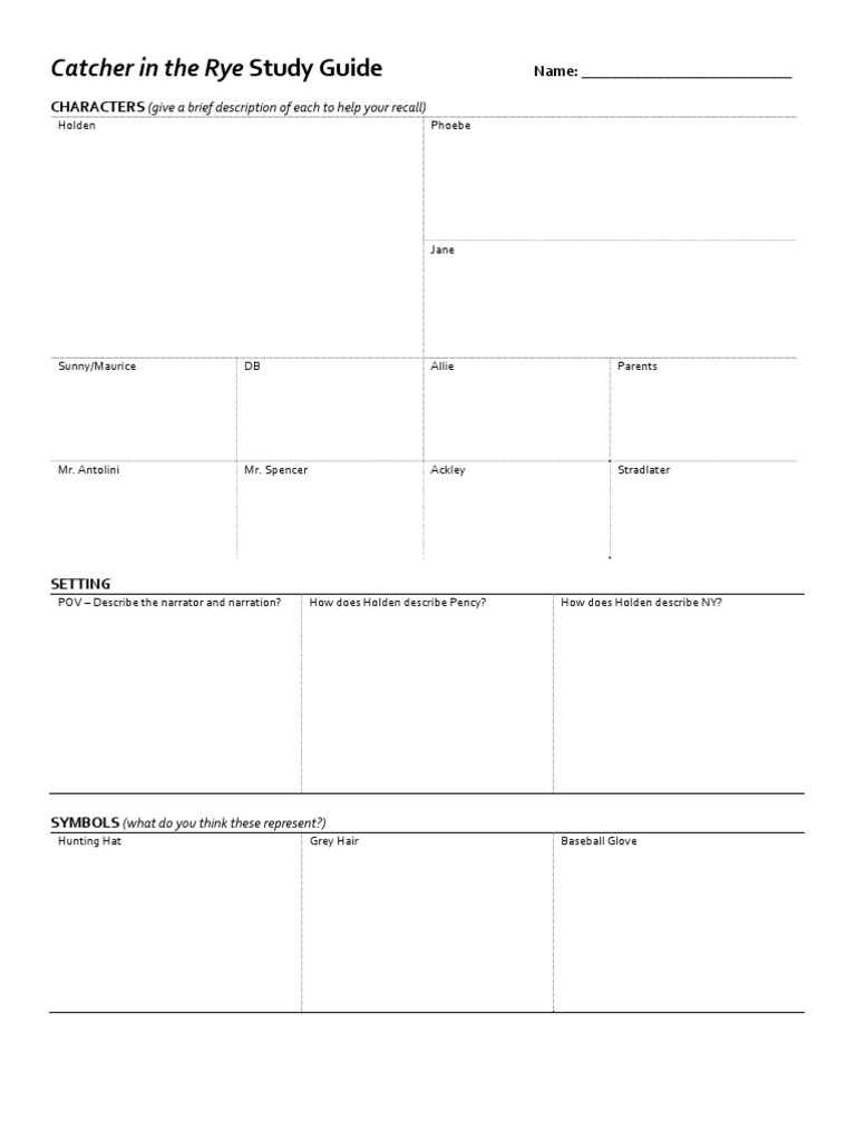 Catcher in The Rye Study Guide | PDF