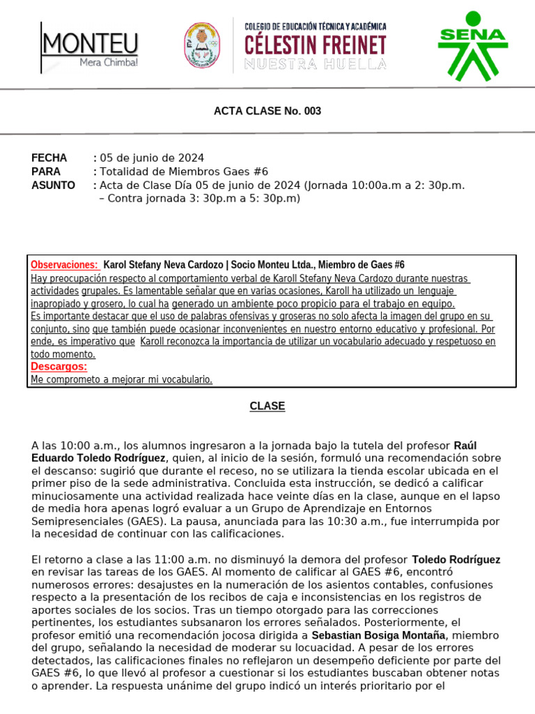 ACTA CLASE No3 | PDF | Crecimiento personal y profesional