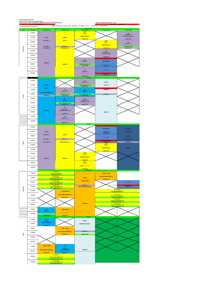 Emploi du temps L1 Informatique 2024-2025 | PDF